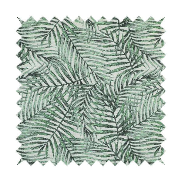 Fantasque Jungle Leaf Inspired Pattern White Green Colour Chenille Fabric JO-471 - Made To Measure Curtains