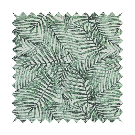 Fantasque Jungle Leaf Inspired Pattern White Green Colour Chenille Fabric JO-471