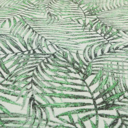 Fantasque Jungle Leaf Inspired Pattern White Green Colour Chenille Fabric JO-471 - Roman Blinds