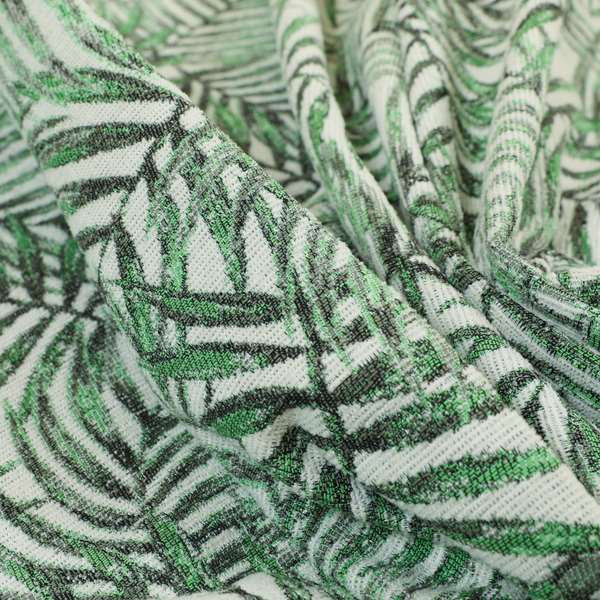 Fantasque Jungle Leaf Inspired Pattern White Green Colour Chenille Fabric JO-471 - Roman Blinds