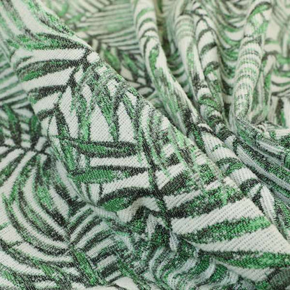 Fantasque Jungle Leaf Inspired Pattern White Green Colour Chenille Fabric JO-471