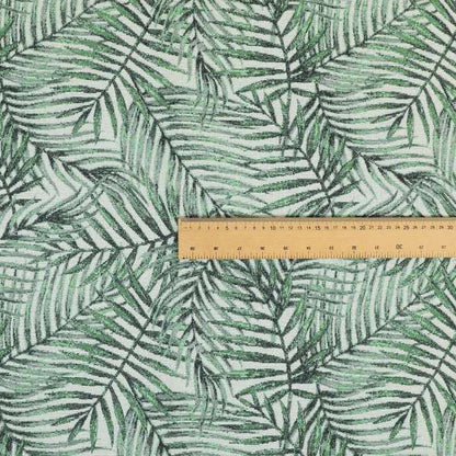 Fantasque Jungle Leaf Inspired Pattern White Green Colour Chenille Fabric JO-471 - Made To Measure Curtains