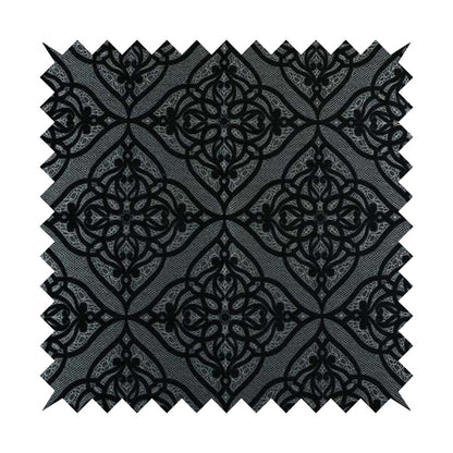 Vegas Black Silver Shine Effect Geometric Large Pattern Medallion Soft Chenille Upholstery Fabric JO-475