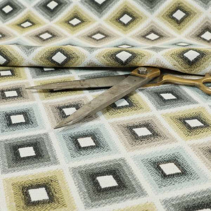 Normandie Geometric Pattern In Yellow Grey Jacquard Upholstery Fabrics JO-476 - Made To Measure Curtains