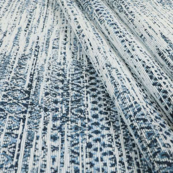 Ella Pattern Interior Fabric In White Blue Colour Woven Soft Chenille Fabric JO-478 - Made To Measure Curtains