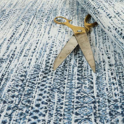 Ella Pattern Interior Fabric In White Blue Colour Woven Soft Chenille Fabric JO-478 - Made To Measure Curtains