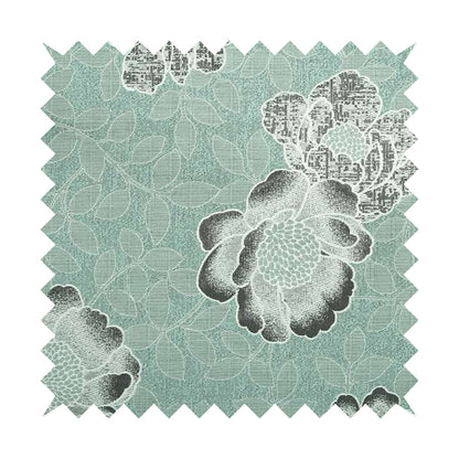 Aqua Silver Grey Coloured Floral Inspired Leaf Design Soft Chenille Upholstery Fabric JO-48 - Roman Blinds