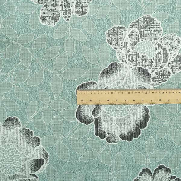 Aqua Silver Grey Coloured Floral Inspired Leaf Design Soft Chenille Upholstery Fabric JO-48 - Roman Blinds