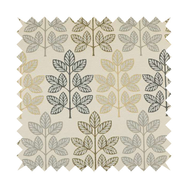 Fantasque Trees Leaf Inspired Pattern White Grey Yellow Colour Soft Woven Fabric JO-483