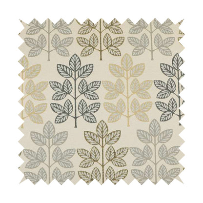 Fantasque Trees Leaf Inspired Pattern White Grey Yellow Colour Soft Woven Fabric JO-483 - Made To Measure Curtains