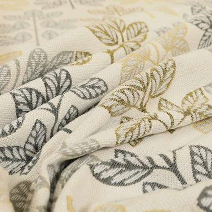 Fantasque Trees Leaf Inspired Pattern White Grey Yellow Colour Soft Woven Fabric JO-483 - Made To Measure Curtains