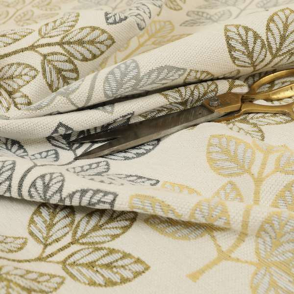 Fantasque Trees Leaf Inspired Pattern White Grey Yellow Colour Soft Woven Fabric JO-483 - Roman Blinds