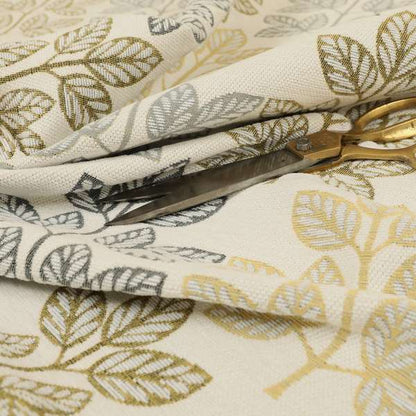 Fantasque Trees Leaf Inspired Pattern White Grey Yellow Colour Soft Woven Fabric JO-483 - Roman Blinds