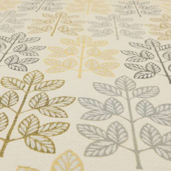 Fantasque Trees Leaf Inspired Pattern White Grey Yellow Colour Soft Woven Fabric JO-483 - Handmade Cushions