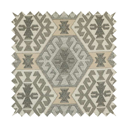 Mirador Medallion Pattern In Grey Beige Colour Chenille Fabrics JO-485 - Handmade Cushions