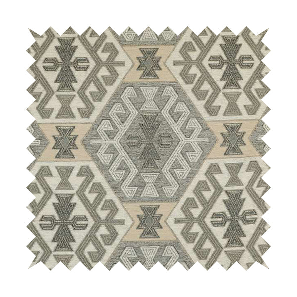 Mirador Medallion Pattern In Grey Beige Colour Chenille Fabrics JO-485