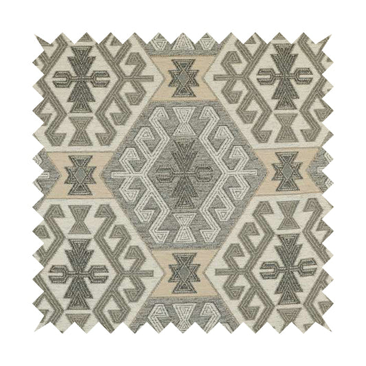 Mirador Medallion Pattern In Grey Beige Colour Chenille Fabrics JO-485