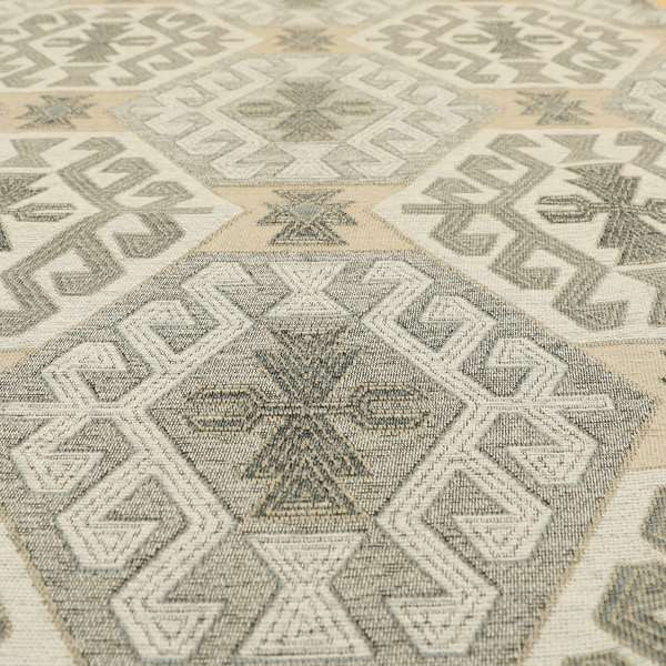 Mirador Medallion Pattern In Grey Beige Colour Chenille Fabrics JO-485