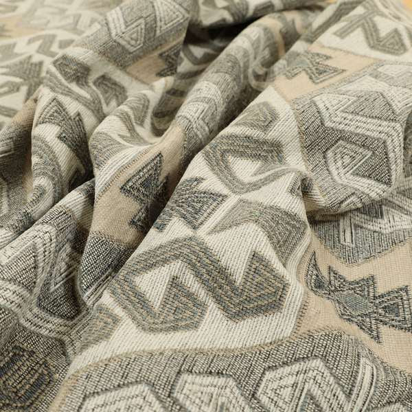 Mirador Medallion Pattern In Grey Beige Colour Chenille Fabrics JO-485