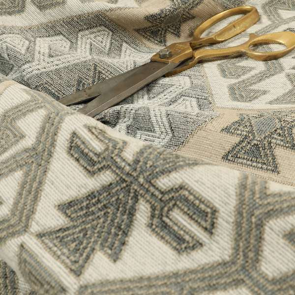 Mirador Medallion Pattern In Grey Beige Colour Chenille Fabrics JO-485