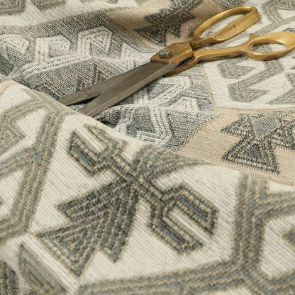 Mirador Medallion Pattern In Grey Beige Colour Chenille Fabrics JO-485