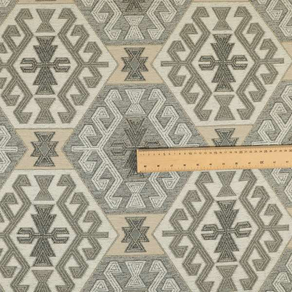 Mirador Medallion Pattern In Grey Beige Colour Chenille Fabrics JO-485