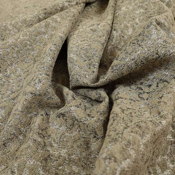 Beige Silver Grey Coloured Small Medallion Pattern Soft Chenille Upholstery Fabric JO-488