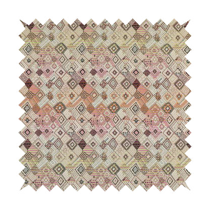 Madagascar Small Motifs Geometric Orange Pink Green Colour Pattern Interior Fabrics JO-489