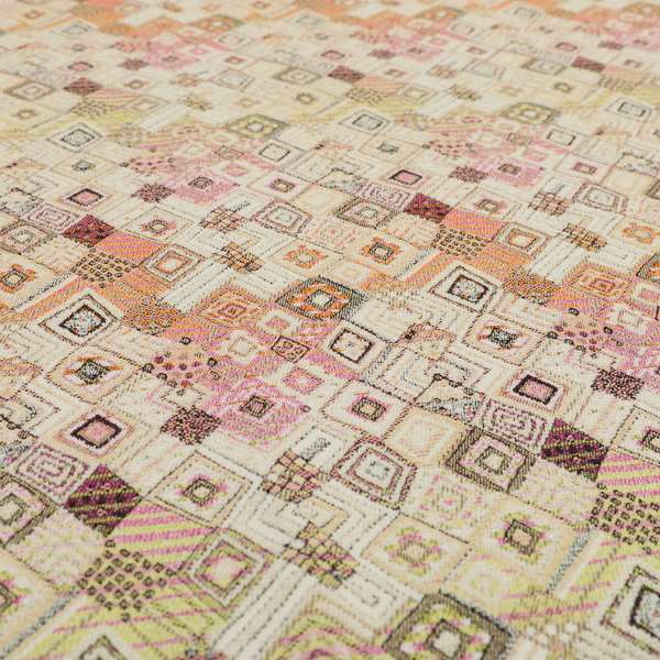 Madagascar Small Motifs Geometric Orange Pink Green Colour Pattern Interior Fabrics JO-489