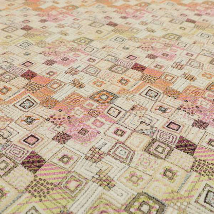 Madagascar Small Motifs Geometric Orange Pink Green Colour Pattern Interior Fabrics JO-489