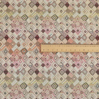 Madagascar Small Motifs Geometric Orange Pink Green Colour Pattern Interior Fabrics JO-489