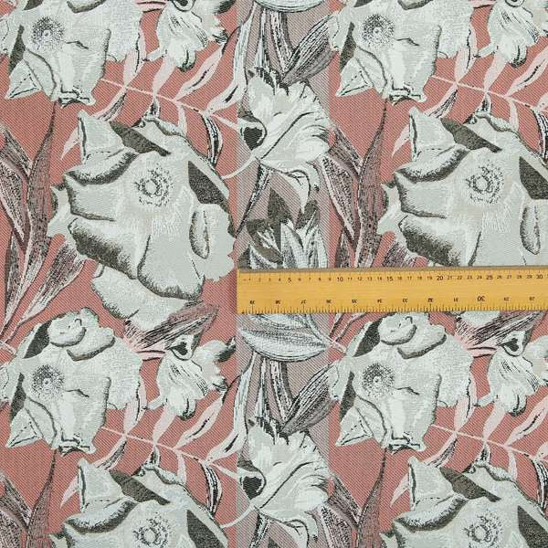 Natural White Pink Brown Colour Floral Theme Pattern Woven Chenille Upholstery Fabric JO-49 - Roman Blinds