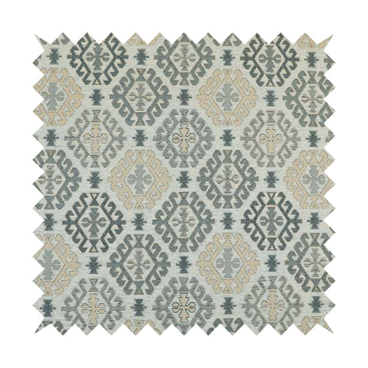 Mirador Medallion Pattern In Grey Beige Colour Chenille Fabrics JO-491