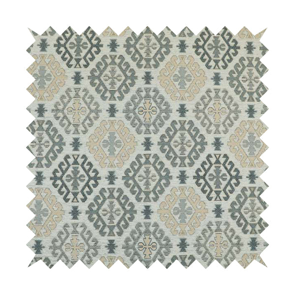 Mirador Medallion Pattern In Grey Beige Colour Chenille Fabrics JO-491 - Made To Measure Curtains