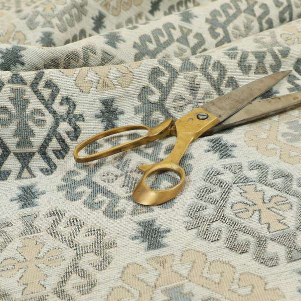 Mirador Medallion Pattern In Grey Beige Colour Chenille Fabrics JO-491