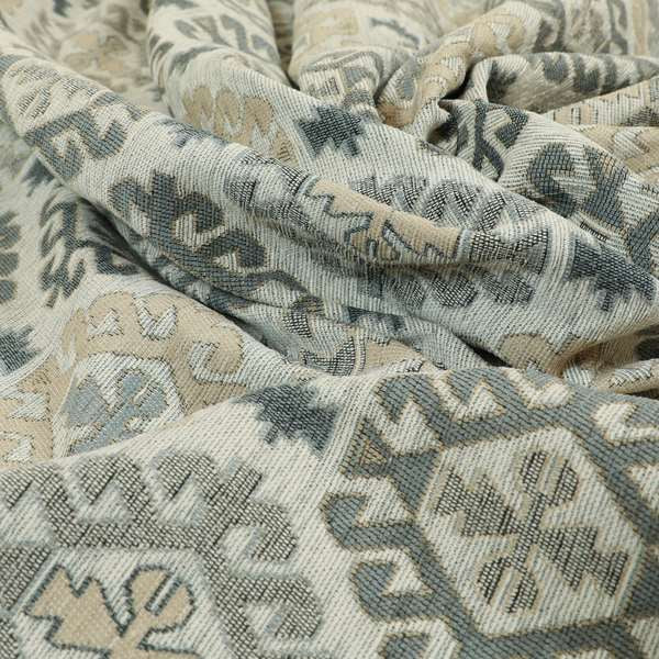 Mirador Medallion Pattern In Grey Beige Colour Chenille Fabrics JO-491