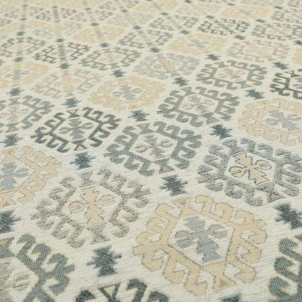 Mirador Medallion Pattern In Grey Beige Colour Chenille Fabrics JO-491