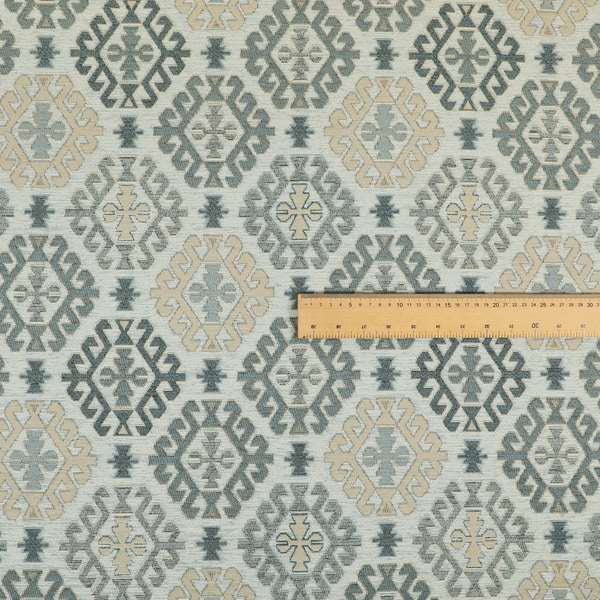 Mirador Medallion Pattern In Grey Beige Colour Chenille Fabrics JO-491 - Made To Measure Curtains