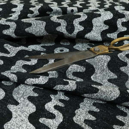 Lomasi Metallic Tones Fabric Black Silver Colour Zigg Zagg Pattern Furnishing Fabric JO-492