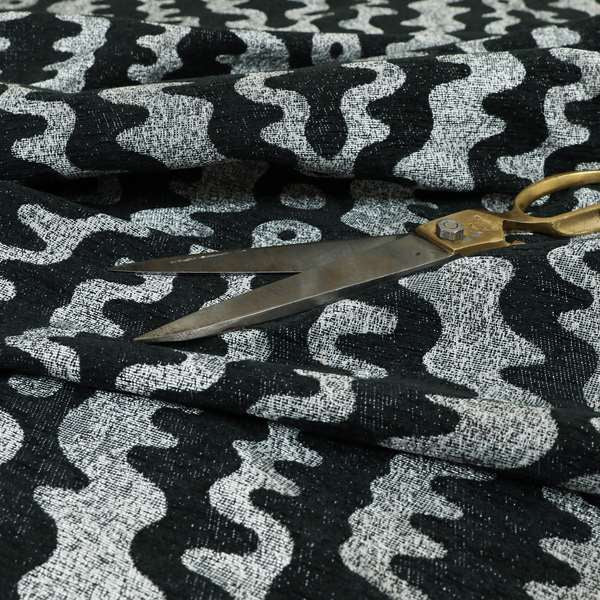 Lomasi Metallic Tones Fabric Black Silver Colour Zigg Zagg Pattern Furnishing Fabric JO-492 - Made To Measure Curtains