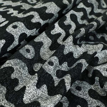 Lomasi Metallic Tones Fabric Black Silver Colour Zigg Zagg Pattern Furnishing Fabric JO-492 - Made To Measure Curtains