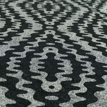 Lomasi Metallic Tones Fabric Black Silver Colour Zigg Zagg Pattern Furnishing Fabric JO-492 - Roman Blinds