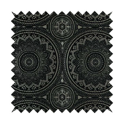 Vegas Black Gold Shine Effect Large Pattern Medallion Soft Chenille Upholstery Fabric JO-493 - Made To Measure Curtains