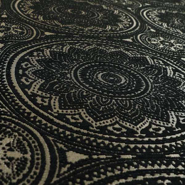 Vegas Black Gold Shine Effect Large Pattern Medallion Soft Chenille Upholstery Fabric JO-493 - Roman Blinds