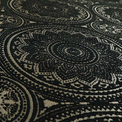 Vegas Black Gold Shine Effect Large Pattern Medallion Soft Chenille Upholstery Fabric JO-493 - Made To Measure Curtains