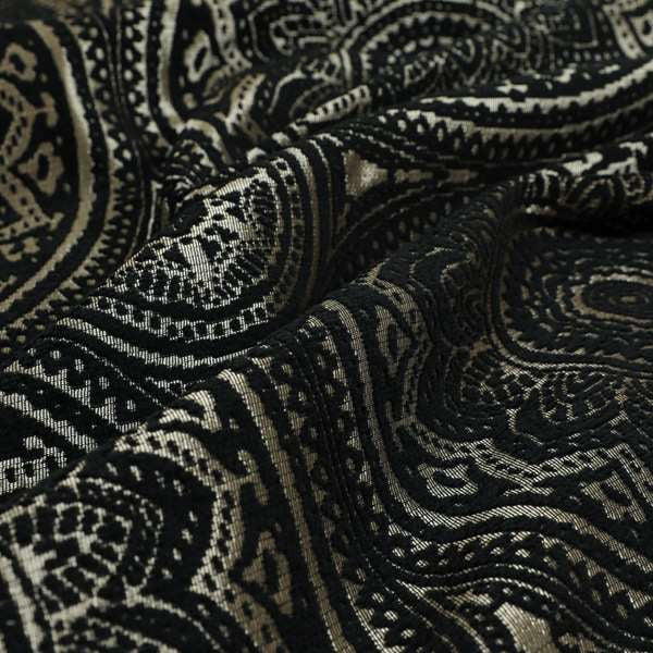 Vegas Black Gold Shine Effect Large Pattern Medallion Soft Chenille Upholstery Fabric JO-493 - Made To Measure Curtains