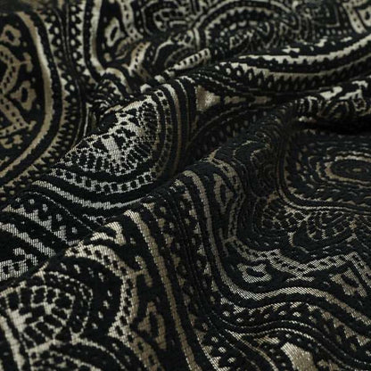 Vegas Black Gold Shine Effect Large Pattern Medallion Soft Chenille Upholstery Fabric JO-493 - Made To Measure Curtains