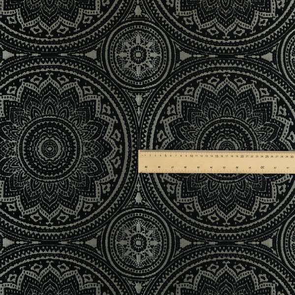 Vegas Black Gold Shine Effect Large Pattern Medallion Soft Chenille Upholstery Fabric JO-493 - Roman Blinds