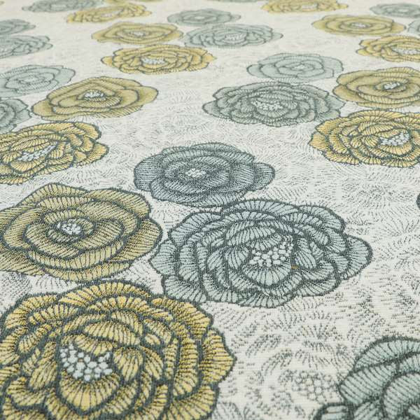 Fantasque Floral Pattern Yellow Blue Colour Chenille Fabric JO-494 - Made To Measure Curtains