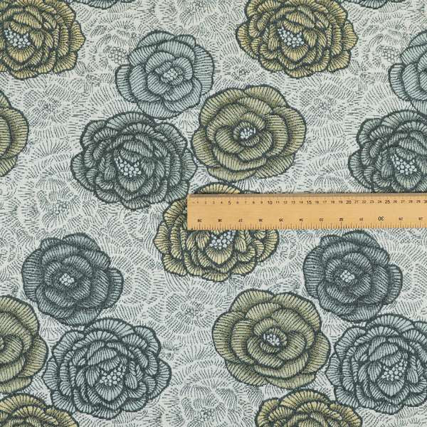 Fantasque Floral Pattern Yellow Blue Colour Chenille Fabric JO-494 - Made To Measure Curtains